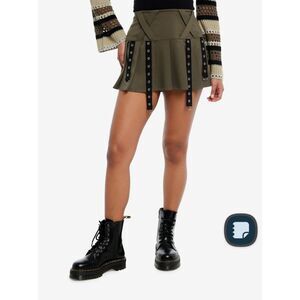 HOT TOPIC SOCIAL COLLISION Olive Black Grommet Tape Low Rise Skirt Size XL NWT